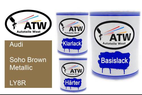 Audi, Soho Brown Metallic, LY8R: 1L Lackdose + 1L Klarlack + 500ml Härter - Set, von ATW Autoteile West.